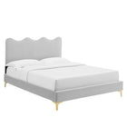 Modway Current Performance Velvet Twin Platform Bed with Gold Metal Legs - Light Grey-Wood Slat Support System