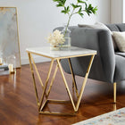 Modway Vertex Gold Metal Stainless Steel End Table - Gold White-Polished Gold Stainless Steel