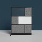 Luxor Modular Wall Extension with Whiteboard - 53" W x 70" H - Segmented Black Frame, Frosted Acrylic, Cool Grey PET-Integrates with the Room Divider System for scalable layouts