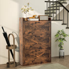 HOMCOM Narrow Shoe Cabinet in Farmhouse Style - Rustic Brown-Remove dividers to easily store shoes up to men's size 10 or even high heels