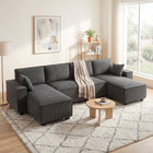 HOMCOM U-Shaped Sofa Couch with Double Chaises - Dark Grey-Extra-wide armrests offer upscale design and functional convenience  