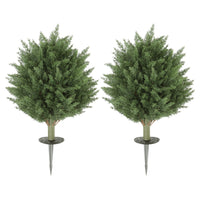 HOMCOM 24" Artificial Cypress Trees with Ground Stake - Green - 2 Pack-Two-piece artificial cypress trees set offers a realistic and dense appearance 