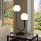 Hudson&Canal Dufrene 2-Light Table Lamp with Glass Shades - Blackened Bronze/White Milk-Rated for two 60W incandescent bulbs - 9W LED bulbs, 13W fluorescent (CFL) bulbs, or 9W self-ballasted LED bulbs, E26-base bulbs, Bulbs not included