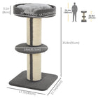 PawHut 36" Cat Tree with Sisal Mat Scratching Post and Cushion Bed - Grey-Neutral colour tones match your home decor well 