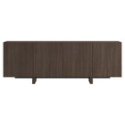 Hudson&Canal Harold Rectangular Fluted TV Stand for TV's up to 75" - Brown Oak-Features 4 doors and 3 separate cabinet sections within for ample storage space