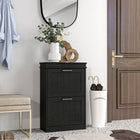 HOMCOM Narrow Shoe Cabinet with Flip Drawers & Adjustable Shelf for Entryway - Black-Store up to 10 pairs of shoes in 2 tilt-out drawers