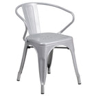 Flash Furniture Silver Metal Indoor-Outdoor Chair with Arms-Stackable Bistro Style Chair