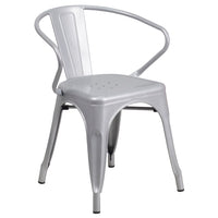 Flash Furniture Silver Metal Indoor-Outdoor Chair with Arms-Stackable Bistro Style Chair