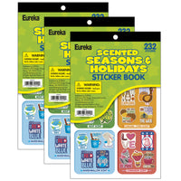Eureka Seasons & Holidays Scented Stickerbook - 232 Stickers Per Book - 3 Pack-Sold as a pack of 3 sticker books, each sticker book includes 232 scented stickers in the following scents: Mint, Caramel Corn, Marshmallow, and Cinnamon