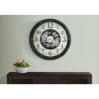 Monarch Specialties Clocks 30" Round Oversized Wall Clock - Brown-Stylish, thick dark brown plastic frame contrasts the white clock display with easy to read printed numerical markings under a glass surface
