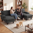 HOMCOM U-Shaped Sectional Couch with Pillow-top Armrests - Dark Grey-Soft corduroy fabric adds a cozy, skin-friendly touch, and retro esthetic  