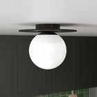 Hudson&Canal Amma 12" Wide Flush Mount with Glass Shade - Blackened Bronze/White-Handcrafted blackened bronze finish is applied to the metal base