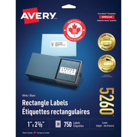 Avery White Rectangle Labels with Easy Peel, 1" x 2-5/8", for Laser/Inkjet Printer, 750 Pack (5260)-1" x 2-5/8", White