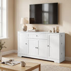 HOMCOM 55" Modern Sideboard Buffet Cabinet with Drawer & Side Storage Racks - White-Soft-close hinges prevent noise and protect fingers from pinches 