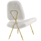 Modway Ponder Upholstered Sheepskin Fur Lounge Chair - White-Mid-Century Toothpick Legs