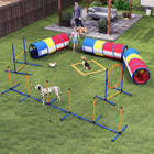 PawHut 11-Piece Dog Agility Training Equipment Set with Adjustable Hurdle, Ring, 3 Tunnels and Weave Poles-3-section tunnel with mesh window ensures safety and less stress 