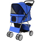 PawHut Pet Stroller with Wheels - Travel Zipper Entry - Foldable Carrier Cart - Blue-Three mesh windows offer great views and keep your pet cool
