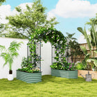 Outsunny Galvanized Raised Garden Bed with 79" H Arch Trellis - 78" L x 24" W - Light Green-Climbing net adds support for vigorous plant growth 