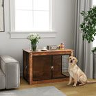 PawHut 39" Dog Crate Furniture with Flip-up Top Opening and 2 Doors - Rustic Brown-Dual doors feature secure latches and ample ventilation 