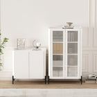 Manhattan Comfort Abbey Modern Accent Cabinet and Bookcase - White - Set of 2-Accent Cabinet Includes 2 Soft Close Doors with 2 Adjustable Shelf Spaces. Decor Cabinet Includes 2 Ribbed Tempered Glass Soft Close Doors with 4 Adjustable Shelf Spaces