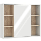 HOMCOM Wall Mounted Bathroom Storage Cabinet with Mirrored Door and Shelf - White-Wall-mounted design, takes up little space