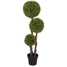 HOMCOM 45" Artificial Boxwood Triple Ball Topiary Tree - Green-Beautiful artificial three-ball boxwood tree design plant 