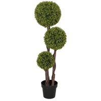 HOMCOM 45" Artificial Boxwood Triple Ball Topiary Tree - Green-Beautiful artificial three-ball boxwood tree design plant 