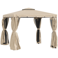 Outsunny 10 ft W x 10 ft L Outdoor Patio Gazebo Shelter Tent with Sidewalls - Khaki-10' x 10' outdoor gazebo canopy tent with a 9-foot tall peak