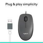 Logitech M100 Wired USB Ambidextrous Mouse - Grey-Enables responsive, smooth cursor control for precise optical tracking (1000 DPI) and easy text selection on Windows, macOS, and Linux, and it's Works with Chromebook certified 
