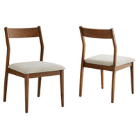 Modway Solara Fabric Wood Dining Side Chairs - Walnut/Heathered Weave Beige - 2 Pack-Rubberwood Dining Side Chairs Set of 2