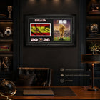 Frameworth Official FIFA World Cup 2026 Spain Flag & Trophy Framed Print - 15" x 24"-Handcrafted in Canada by Frameworth Sports Marketing, established 1992, producing officially licensed sports memorabilia.