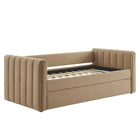 Modway Veyla Channel Tufted Performance Velvet Twin Daybed with Trundle - Taupe-Stain-Resistant Performance Velvet