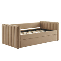 Modway Veyla Channel Tufted Performance Velvet Twin Daybed with Trundle - Taupe-Stain-Resistant Performance Velvet