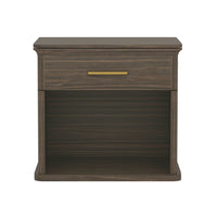 Manhattan Comfort Clifford Traditional 1-Drawer Nightstand - Walnut-Wood Grain Laminate Finish: Warm, natural wood look with a durable, easy-to-clean surface