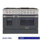 Kucht 48" KDF Series Pro Style Propane Ready Dual Fuel Range - Stainless Steel/Cement Grey-Professional class range features 2-20000 BTU dual burners with simmer, 2-12000 BTU burners, 2-9000 BTU burners and 2-6000 BTU burners