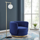 Modway Embrace Tufted Performance Velvet Swivel Chair - Gold Navy-Performance Velvet Upholstery