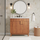 Modway Miles 36" Bathroom Vanity Cabinet - Walnut-Plumbing Cut-Out