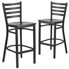Flash Furniture HERCULES Series Black Ladder Back Metal Restaurant Barstool - Walnut Wood Seat - 2 Pack-Set of 2 Metal Dining Bar Stools