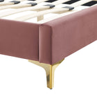 Modway Current Performance Velvet Queen Platform Bed with Gold Metal Legs - Dusty Rose-Assembly Required