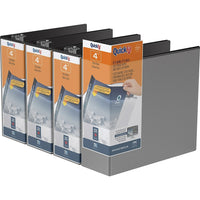 QuickFit View Binder - Locking D Ring - 4" - Black - 4 Pack-Locking D Ring View, Black, 750 Sheet Capacity, 4"