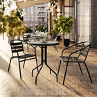 Flash Furniture 23.75" Round Glass Metal Table with 2 Black Metal Aluminum Slat Stack Chairs-Set Includes Table and 2 Chairs