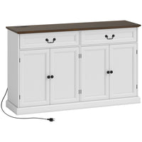 HOMCOM 55.1" L Sideboard Buffet Cabinet with Charging Station - White Wood Grain-A power strip with 2 outlets, 1 USB and 1 USB-C, plus a rear cable hole to keep wires neat and charging easy