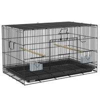 PawHut 18" H Bird Cage with Removable Tray, Bottom Mesh Panel, Wooden Perches and Swing - Black-This birdcage boasts easy access through a front door that features a small door and two small side doors 