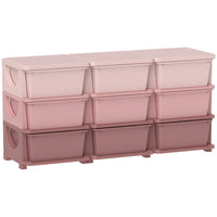Qaba Kids Toy Storage Organizer with 9 Plastic Bins - Pink-Rounded edges help prevent your kid from getting injured in case they fall

