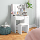HOMCOM Vanity Desk with Stool - 31.5" L x 15.7" W x 52" H - White-Cushioned stool with PU leather offers comfortable seating 