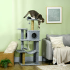PawHut 54" Condo Tower Cat Tree with Hammock, Scratching Post - Grey-Made with particle board for a stable cat tree 
