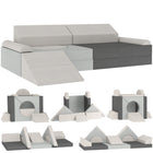 Qaba 12 PCS Modular Kids Play Couch, Child Sectional Sofa - Grey-This 12-piece modular couch, including a slide, inspires endless creative configurations
