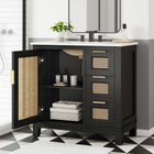 Modway Dixie 36" Solid Wood Bathroom Vanity Cabinet - Black/White-Satin Brass Handles