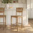 Modway Jax Oak Wood Bar Stool With Wavy Razor Back - Weathered Oak-Non-Marking Foot Pads