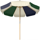Outsunny Patio Umbrella with Wood-Effect Frame - 7.4' - Dark Green-Features a unique colour-blocked top with valance trim and wood-effect frame for a stylish look